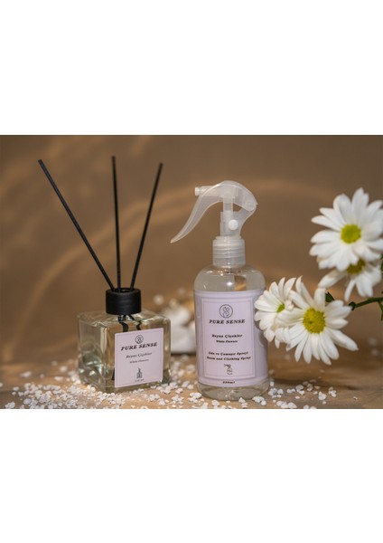 Beyaz Çiçekleri 2'li Oda Kokusu Seti-Çubuklu Oda Kokusu 110 ml & Oda Spreyi 250 ml