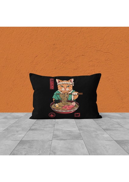 Noodle Cat - Kedili Çift Taraflı Yastık Kılıfı - 2 Adet