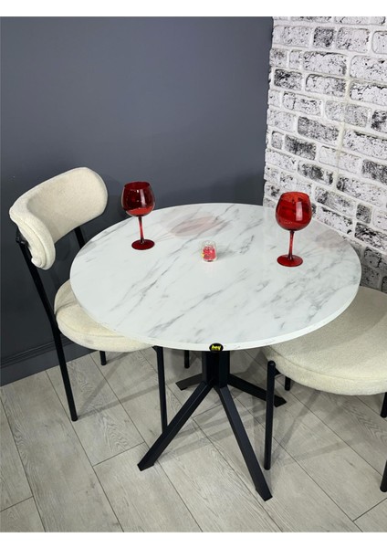 High Gloss Lak Panel 80 x 80 cm Yuvarlak Yemek Masası Metal Siyah Ayak