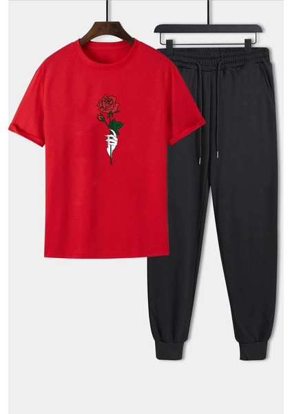Unisex Rose Baskılı 2\'li Eşofman Takımı