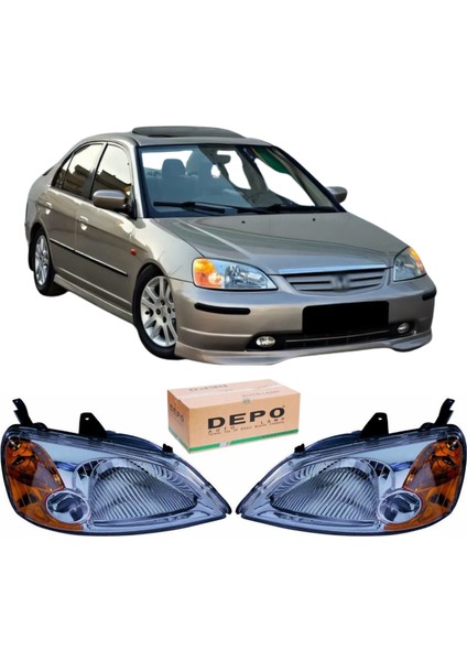 Honda Civic Depo Ön Far Sağ+Sol Takımı 2002-2005 Model Uyumlu