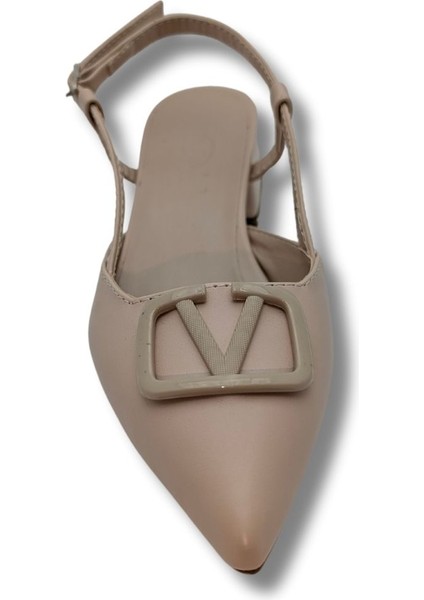Delicate - Kadın Sivri Burunlu Arkası Açık Topuklu Ayakkabı - Delicate - Nude - 37 modelleri