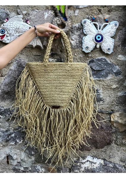 Üçgen Püskül Detaylı Hasır Çanta fiyatları