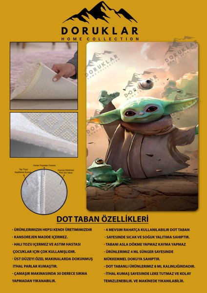 Kaymaz taban makinada yıkanabilir dijital baskı baby yoda desenli genç odası halısı dot taban halı gnc53 fiyatları