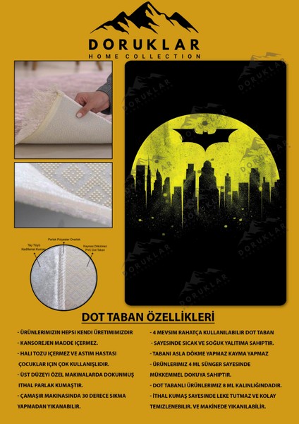 Kaymaz taban makinada yıkanabilir dijital baskı batman desenli genç odası halısı dot taban halı gnc43