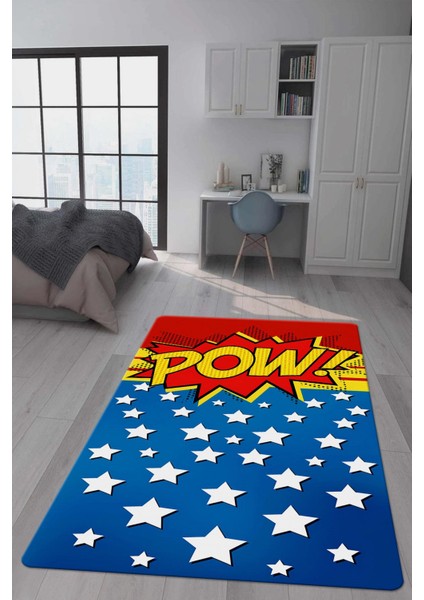 Kaymaz taban makinada yıkanabilir dijital baskı pow desenli genç odası halısı dot taban halı gnc41