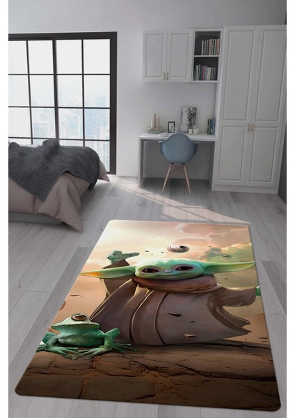 Kaymaz taban makinada yıkanabilir dijital baskı baby yoda desenli genç odası halısı dot taban halı gnc53