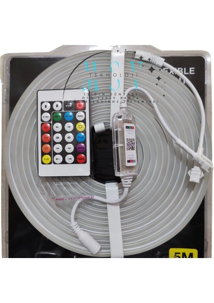 12V 5 Metre 6X12 mm 120 Ledli Amimasyonlu Sese Duyarlı Rgb Pixel Neon LED Set Ir Kumanda ve Bluetoothlu Cep Telefonundan Kumandalı 3A Adaptörlü