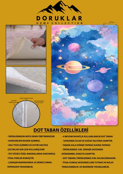 Kaymaz taban makinada yıkanabilir dijital baskı pembe uzay desenli genç odası halısı dot taban halı gnc49