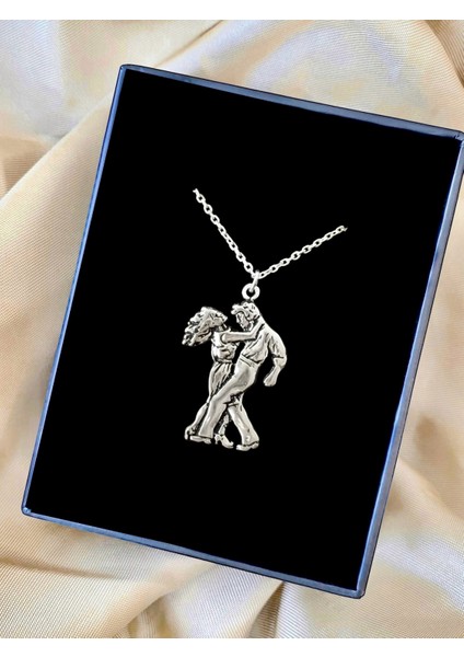 Dans Eden Çift Parlak Unisex Tasarım 925 Ayar Gümüş Kolye