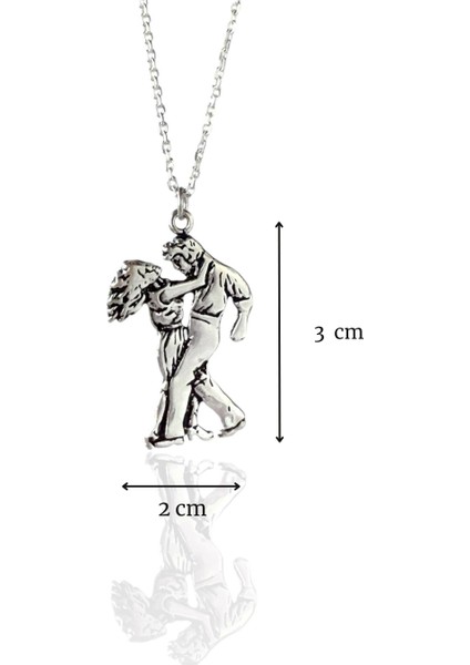 Dans Eden Çift Parlak Unisex Tasarım 925 Ayar Gümüş Kolye