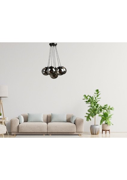 Yıldız Home Spor 7.li Siyah-Füme Camlı Avize