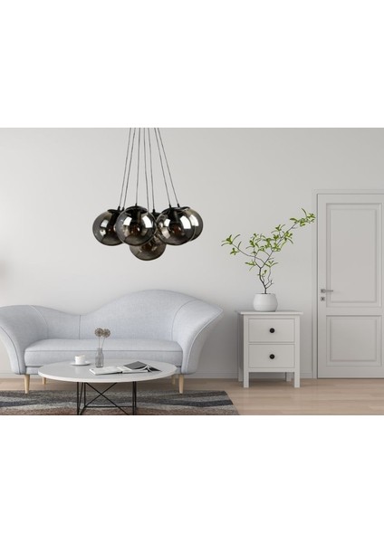 Yıldız Home Spor 7.li Siyah-Füme Camlı Avize