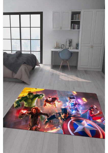 Kaymaz taban makinada yıkanabilir dijital baskı marvel avenger desenli genç odası halısı dot taban halı gnc55