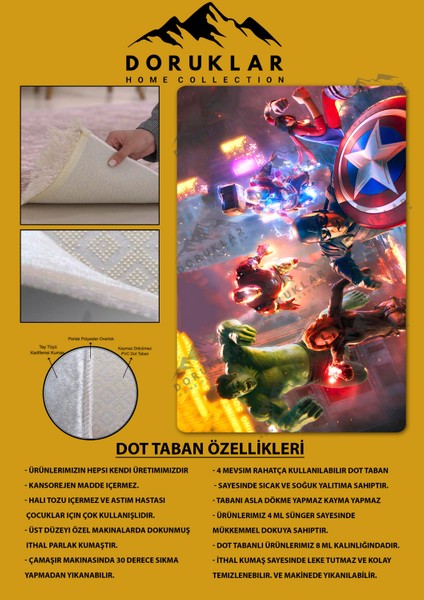 Kaymaz taban makinada yıkanabilir dijital baskı marvel avenger desenli genç odası halısı dot taban halı gnc55