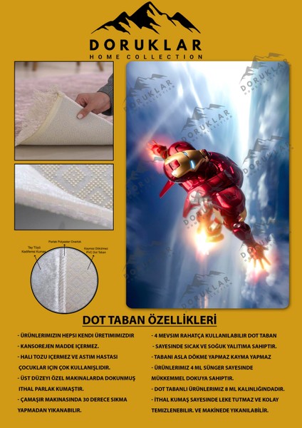 Kaymaz taban makinada yıkanabilir dijital baskı ıronman desenli genç odası halısı dot taban halı gnc60