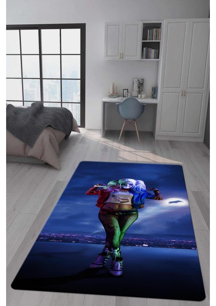 Kaymaz taban makinada yıkanabilir dijital baskı harley quinn desenli genç odası halısı dot taban halı gnc42