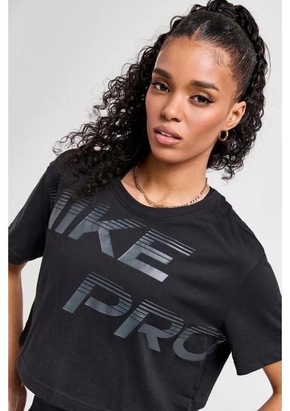 Pro Dri Fit Graphics Loose Fit T-Shirt Kadın Crop Büyük Beden Günlük Tişört Siyah modelleri