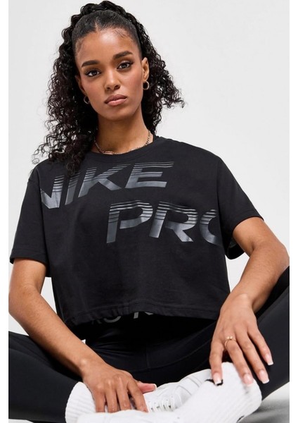 Pro Dri Fit Graphics Loose Fit T-Shirt Kadın Crop Büyük Beden Günlük Tişört Siyah fırsatları
