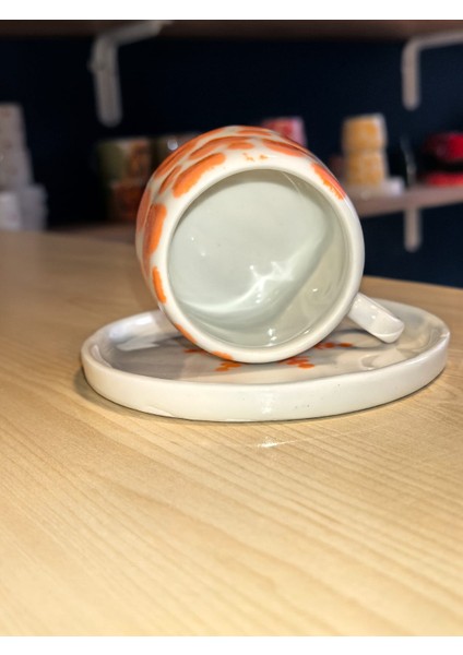 Sevgililer Gününe Özel Üretilmiş Kalp Desenli Seramik Türk Kahve Fincan- Ekspresso Fincanı