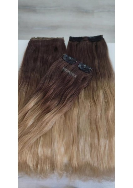 8 Parça 200 gr. 65-70CM Gerçek Saç Çıtçıt Dip Küllü Kumral Alt Küllü Sarı Renk