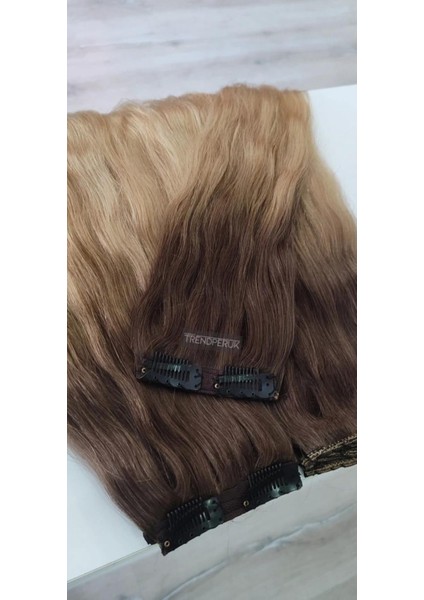 8 Parça 200 gr. 65-70CM Gerçek Saç Çıtçıt Dip Küllü Kumral Alt Küllü Sarı Renk