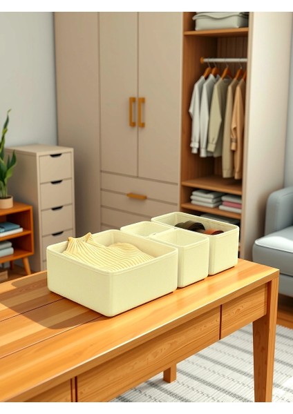 4'lü Krem Çekmece Içi Düzenleyici Kutu Organizer Seti