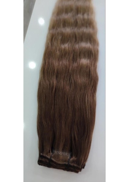 8 Parça 150 gr 65 cm Gerçek Saç Çıtçıt Dip Kumral Alt Küllü Kumral Renk