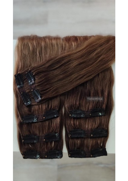 8 Parça 150 gr 65 cm Gerçek Saç Çıtçıt Dip Kumral Alt Küllü Kumral Renk fırsatları