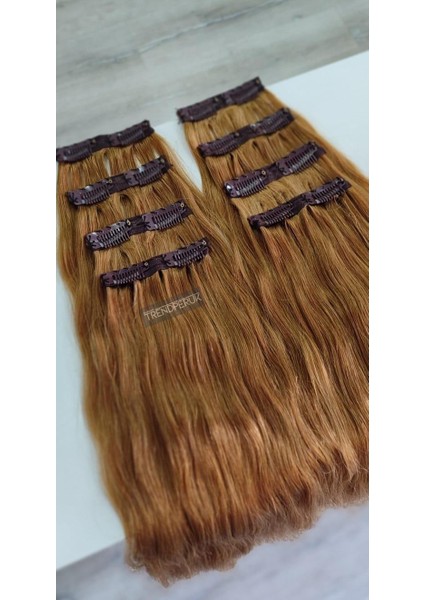8 Parça 150 gr 65 cm Gerçek Saç Çıtçıt Bakır Renk