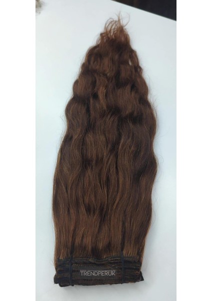 8 Parça 170 gr 65-70 cm Gerçek Saç Çıtçıt Kahve Renk