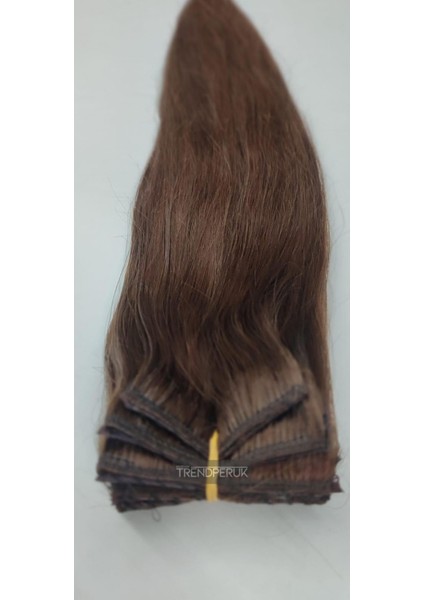 8 Parça 150 gr 65 cm Gerçek Saç Çıtçıt Açık Kahve Renk
