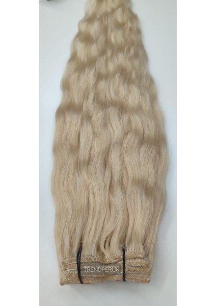 8 Parça 200 gr 65-70 cm Gerçek Saç Çıtçıt Platin Renk