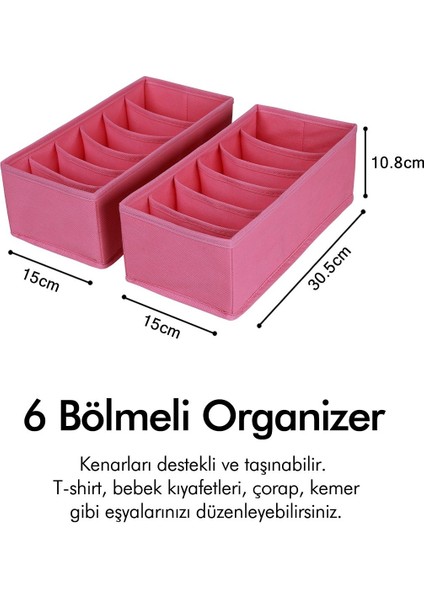 2'li 6 Bölmeli Çocuk Odası Dolap Çekmece Içi Çamaşır Çorap Düzenleyici Petek Akordiyon Organizer