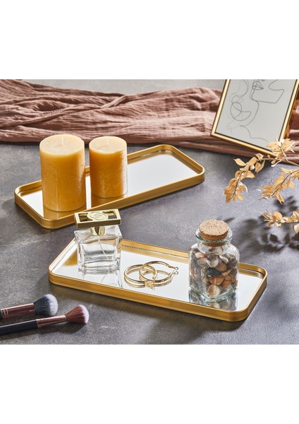 3'lü Dikdörtgen Ayna Duvar Aksesuarı - Sunumluk (Çok Amaçlı) Altın 12X30 cm fırsatları