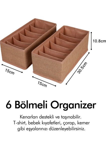 2'li Jüt 6 Bölmeli Çocuk Odası Dolap Çekmece Içi Çamaşır Çorap Düzenleyici Petek Akordiyon Organizer fırsatları