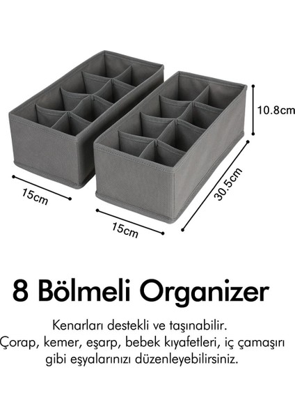 2'li 8 Bölmeli Çocuk Odası Dolap Çekmece Içi Çamaşır Çorap Düzenleyici Petek Akordiyon Organizer