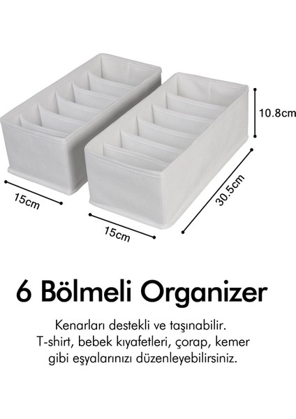 2'li 6 Bölmeli Çocuk Odası Dolap Çekmece Içi Çamaşır Çorap Düzenleyici Petek Akordiyon Organizer