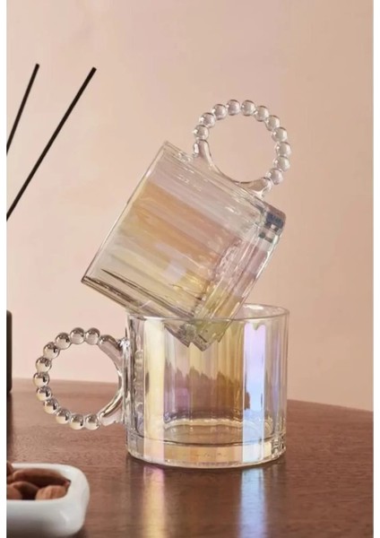 Ringo Line Luster 2'li 325 ml Kulplu Boncuklu Cam Kupa Bardak PER15176