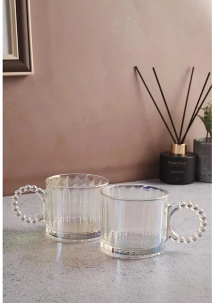 Ringo Line Luster 2'li 325 ml Kulplu Boncuklu Cam Kupa Bardak PER15176