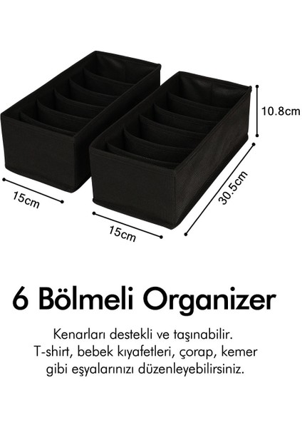 2'li 6 Bölmeli Çocuk Odası Dolap Çekmece Içi Çamaşır Çorap Düzenleyici Petek Akordiyon Organizer
