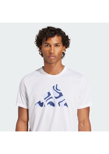 Erkek Koşu Tişörtü CLIMACOOL Teknolojisiyle Ter Emici Beyaz Desenli modelleri