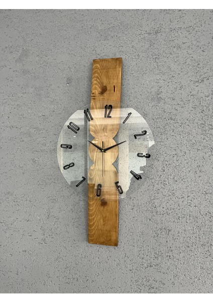 Doğal Ahşap ve Cam Duvar Saati - Sessiz Mekanizma ve Aynalı Pleksi Rakamlar 40X75 cm