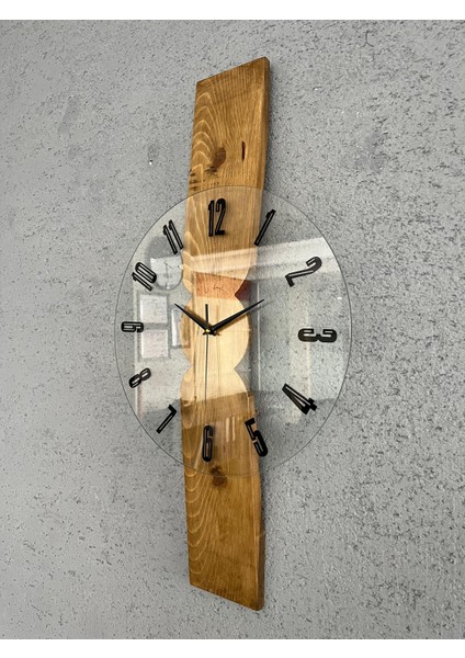 Doğal Ahşap ve Cam Duvar Saati - Sessiz Mekanizma ve Aynalı Pleksi Rakamlar 40X75 cm fiyatları