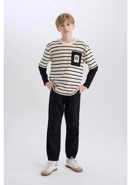 Beli Bağcıklı Cepli Lastikli Paça Siyah Erkek Çocuk Pantolon B6713A8/BK81