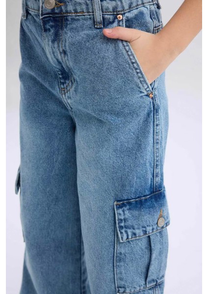 Wide Leg Kargo Geniş Bol Paça Mavi Kız Çocuk Jean Pantolon D7089A8/NM39