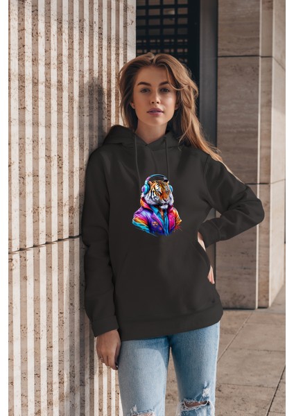 Kapüşonlu Uzun Kollu Unisex Swaetshirt Erkek Kadın Baskılı Joker Aslan Ayı Kaplan Sweatshirt