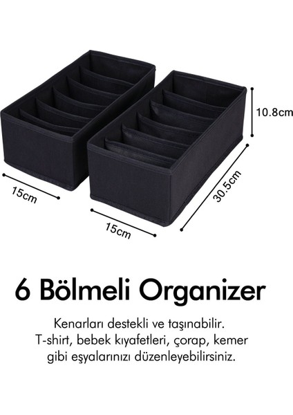2'li 6 Bölmeli Çocuk Odası Dolap Çekmece Içi Çamaşır Çorap Düzenleyici Petek Akordiyon Organizer