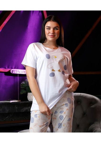 Penye Baskı Detaylı Kısa Kol Kadın Ikili Pijama Takımı VG135