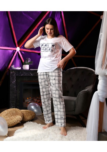 Penye Baskı Detaylı Kısa Kol Kadın Ikili Pijama Takımı VG135